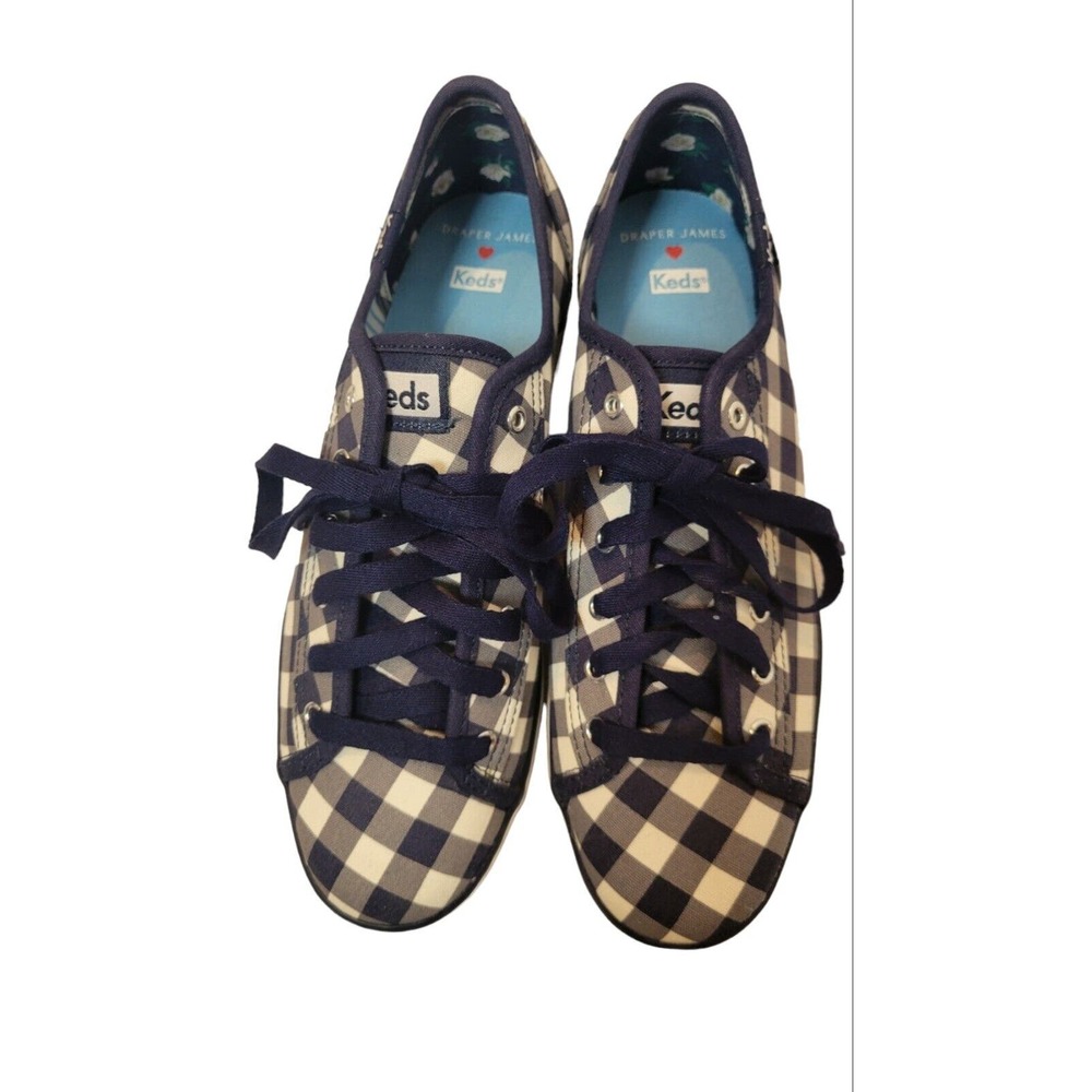 Keds Navy and White Gingham Lace-Up Sneakers